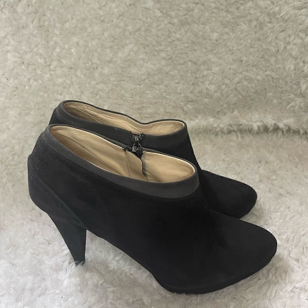 Prada Black suede platform heels ankle boots with side zipper EUR SZ42